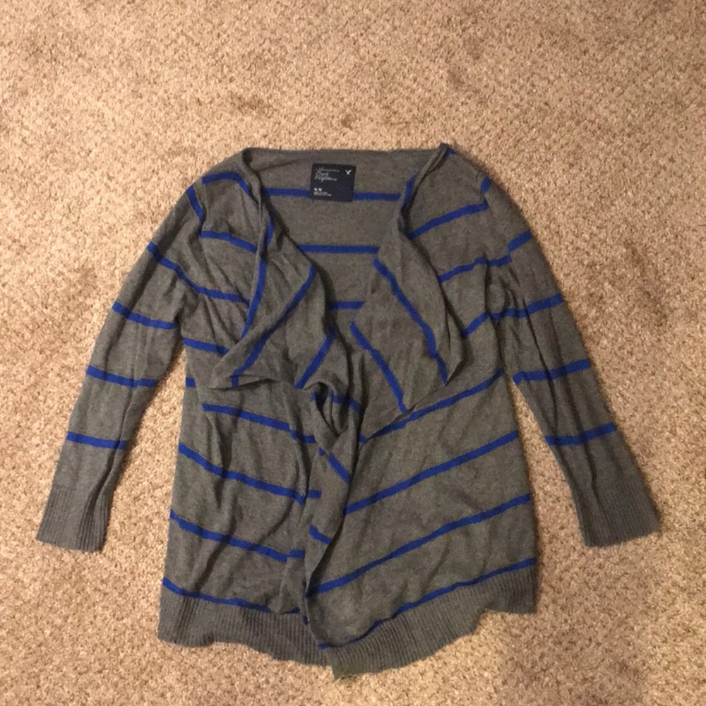 American Eagle Gray and Blue Striped Sweater